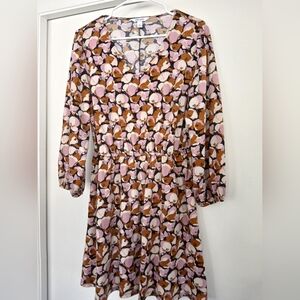 Nine West Pink and Brown Floral Long Sleeve Dress